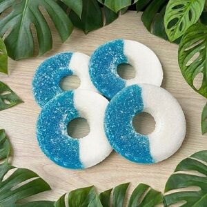 Blue Raspberry Gummy Ring Coaster Set - Cork Backing - Set of 4 - Blue & White